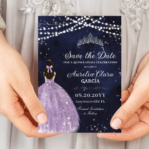 Save The Date Nuit étoilée violet Lilac Gown Argent Quinceañera