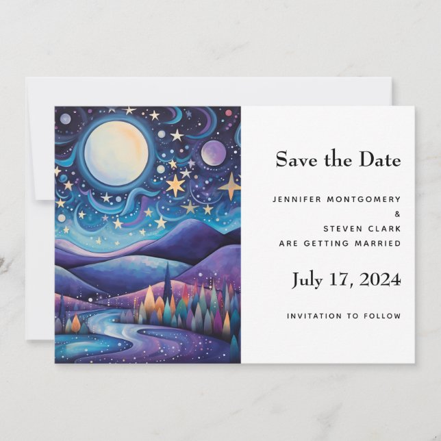 Save The Date Nuit lunaire Big Moon Mariage paysage (Devant)