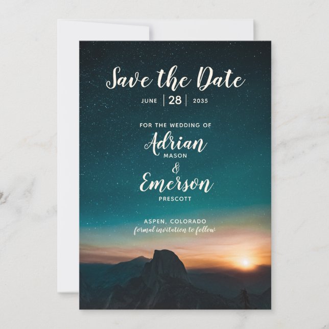 Save The Date Nuit Sky Mountain Starry Galaxy Mariage moderne (Devant)