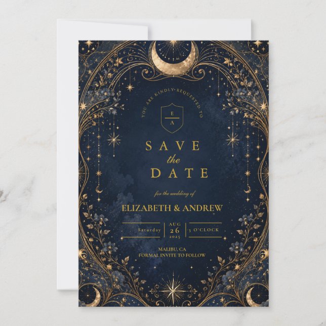 Save The Date Nuits Stellaires Élégantes Mariage Céleste (Devant)