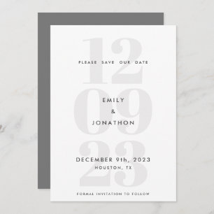 Save The Date Numéro de date moderne Typographie Gris