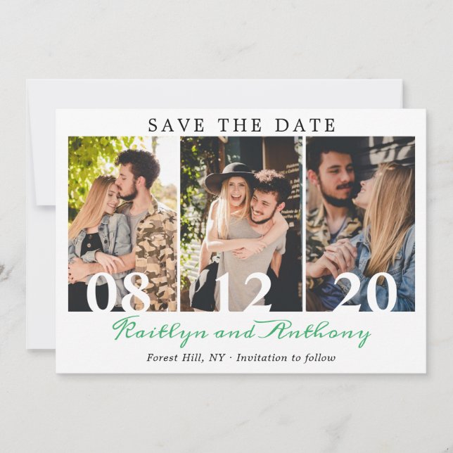 Save The Date Numéros en gras Script moderne 3 photo (Devant)