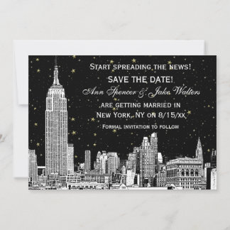 Save The Date NYC Skyline 01 Gravure DIY Fond de Couleur Enregis