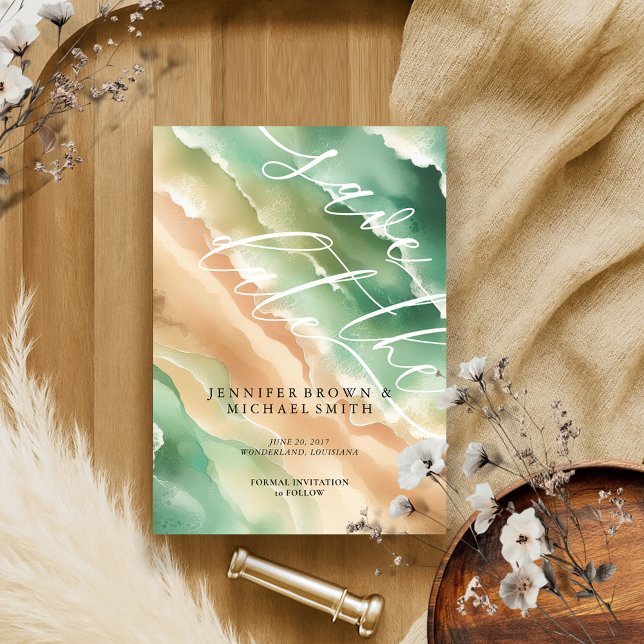 Save The Date Ocean Beach Watercolor Élégant été (Créateur téléchargé)