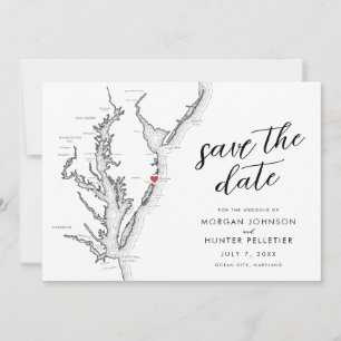 Save The Date Ocean City Maryland Map Mariage moderne minimalist