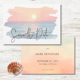 Save The Date Ocean moderne Sunset Watercolor Beach Wedding