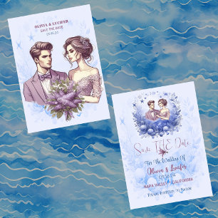 Save The Date Océan romantique Bleu Marine Vie Coquillages Photo