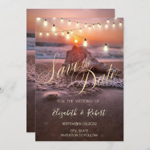 Save The Date Ocean Sunset Beach Seashell, Lumière Économisez La