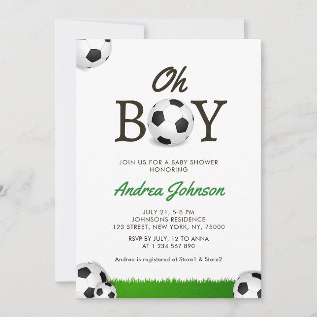 Save The Date Oh Boy Soccer Balls Grass Player Baby shower d'ent (Devant)