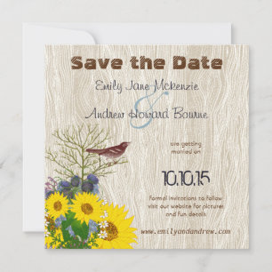 Save The Date Oiseau Vintage sur Mariage Bois Grain à Sauvegarde