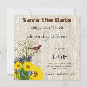 Save The Date Oiseau Vintage sur Mariage BoisGrain Enregistrer l