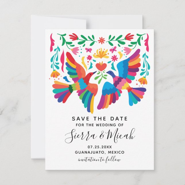 Save The Date Oiseaux mexicains d'inspiration vive et fleurs (Devant)