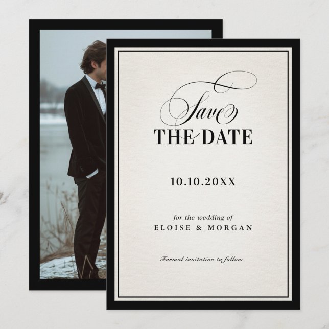 Save The Date Old Money Modern Formal Black Luxury Chic Wedding (Devant / Derrière)