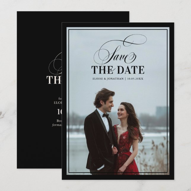 Save The Date Old Money Modern Formal Black Luxury Chic Wedding (Devant / Derrière)