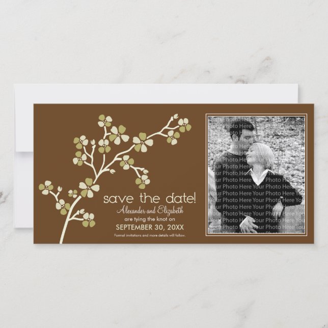 Save The Date Olive/Brown Fleur de cerise Enregistrer la date Ph (Devant)