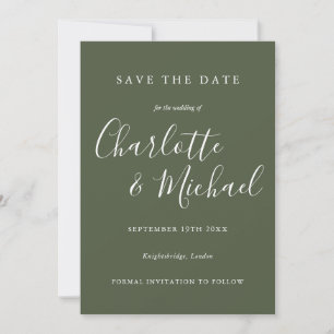 Save The Date Olive Green Elegant Signature Script Photo