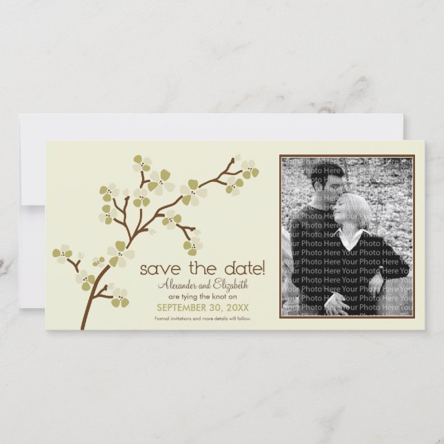 Save The Date Olive/Ivory Cherry Blossom Enregistrer la date Pho (Devant)