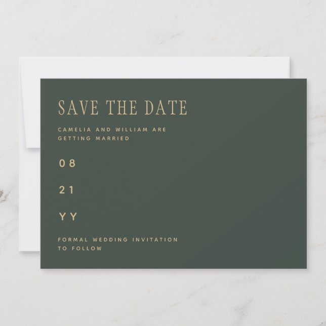 Save The Date Olive Moss Green Gold Wedding ENREGISTRER LA DATE (Devant)