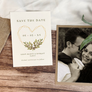 Save The Date Olives et Feuille Geometrique Heart Mariage Photo