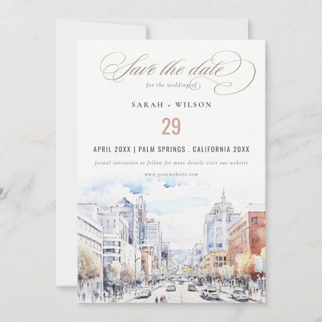 Save The Date Omaha Nebraska Watercolor Landscape Wedding (Devant)