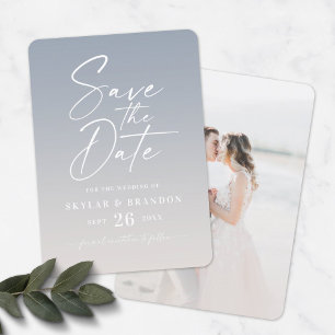 Save The Date Ombre Dusty Blue & Ivory avec Mariage photo de scr