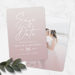 Save The Date Ombre Dusty Mauve Ivory avec Mariage photo de scri