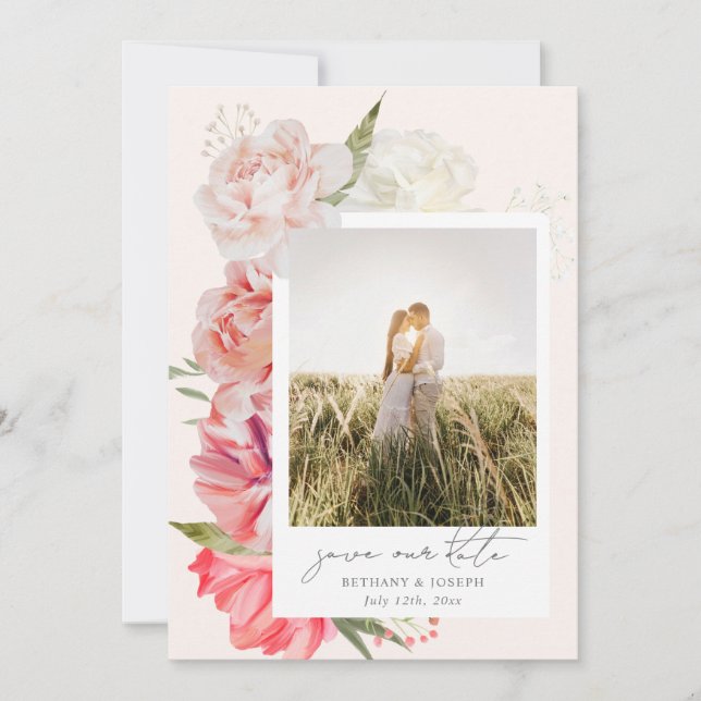 Save The Date Ombre Floral Mariage Photo Enregistrer La Date (Devant)