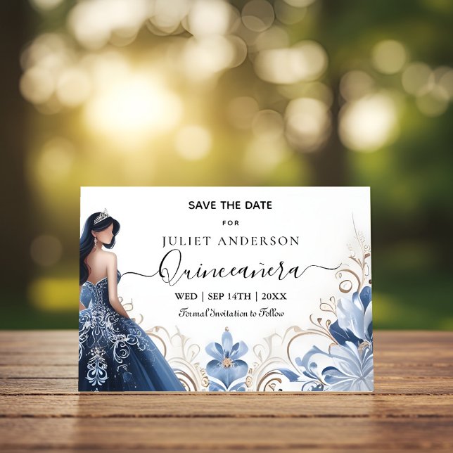 Save The Date Ombre ivoire Ciel or Royal Blue Quinceaner (Créateur téléchargé)