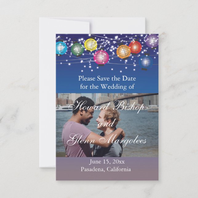 Save The Date Ombre Rainbow Lanterns PHOTO Enregistrer la date (Devant)