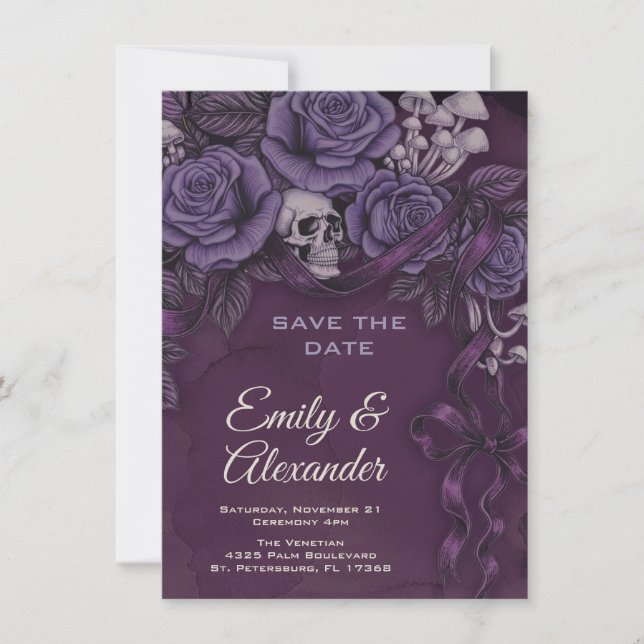 Save The Date One Love, Conception de mariage gothique prune (Devant)