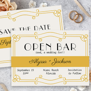 Save The Date Open Bar Art déco ocre jaune et gris