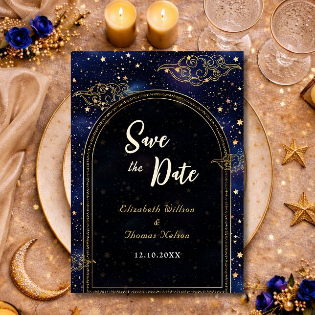 Save The Date Or bleu astronomie céleste étoiles mariage (Créateur téléchargé)
