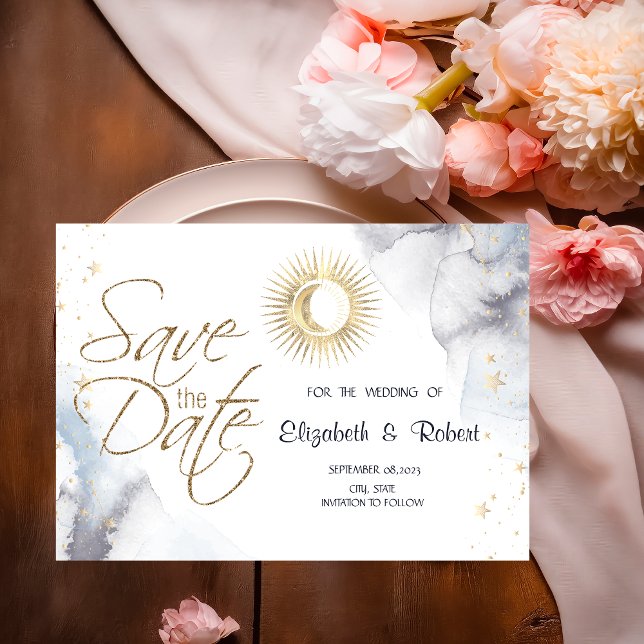 Save The Date Or céleste Soleil, Lune, Étoiles (Créateur téléchargé)