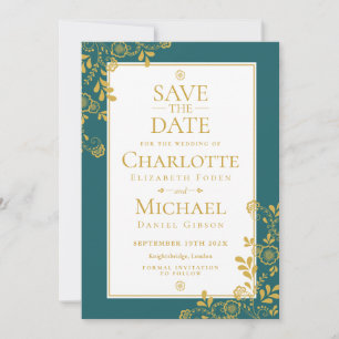 Save The Date Or Emerald Victorian dentelle florale Enregistrer 