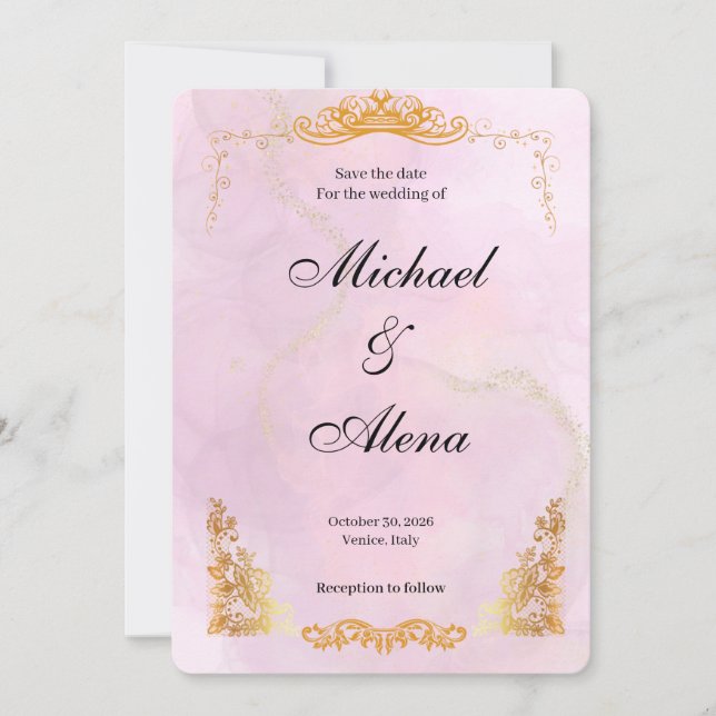 Save The Date Or et rose, Royal & Mariage Classy Enregistrer la  (Devant)