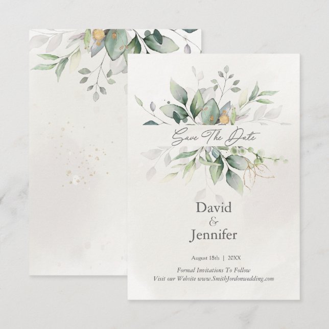 Save The Date Or Eucalyptus Vert (Devant / Derrière)