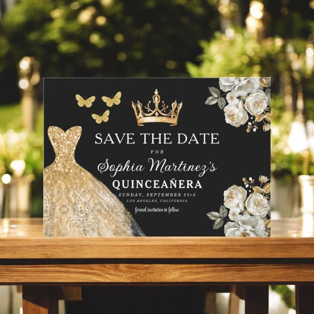 Save The Date Or floral Enregistrer la date Anniversaire Quincea (Créateur téléchargé)