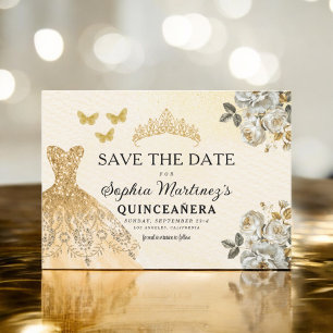 Save The Date Or floral Enregistrer la date Anniversaire Quincea