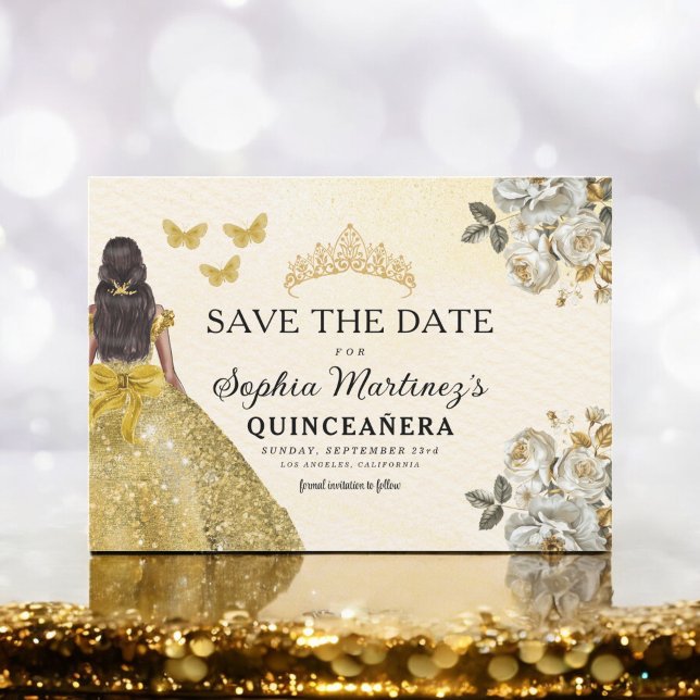 Save The Date Or floral Enregistrer la date Anniversaire Quincea (Créateur téléchargé)