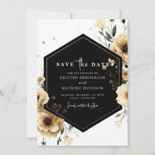 Save The Date Or floral non photo et Mariage noir