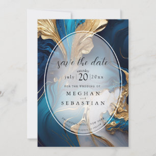 Save The Date Or liquide Abstrait sur marbre bleu