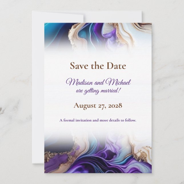 Save The Date Or métallique, violet, bleu, Aqua (Devant)