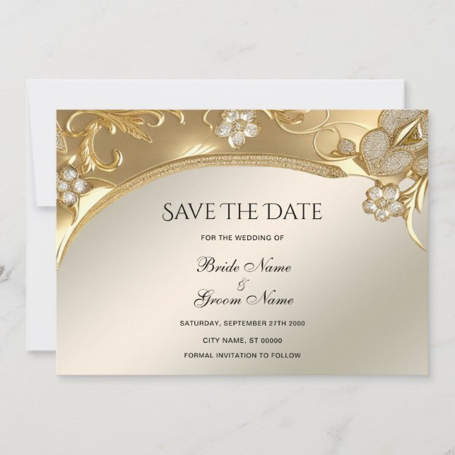 Save The Date Or Ornate Floral Enregistrer La Date (Devant)