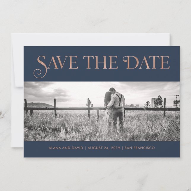 Save The Date Or Rose Art déco Faux | Photo Enregistrer la date (Devant)