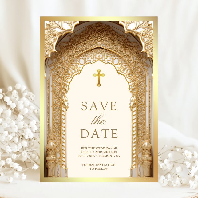 Save The Date Or Royal Arche Religieuse Chrétienne Crème Mariage (Créateur téléchargé)