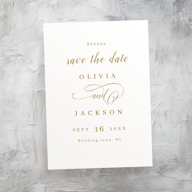 Save The Date Or simple élégant script romantique enregistrer la (Gold simple elegant romantic script save the date)
