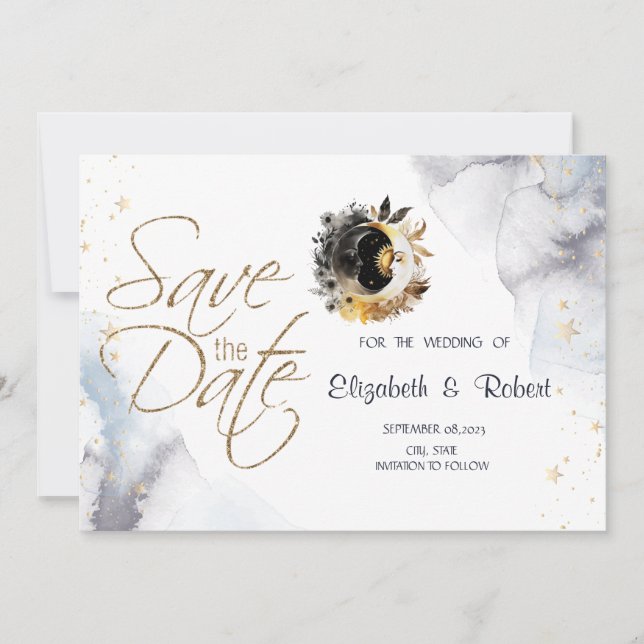 Save The Date Or Soleil Céleste Fleurs de Lune et d'Étoiles (Devant)