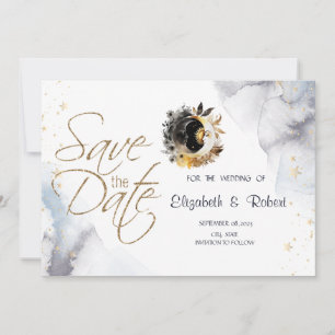 Save The Date Or Soleil Céleste Fleurs de Lune et d'Étoiles