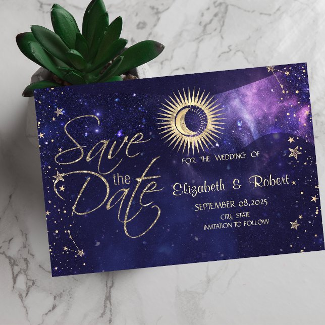 Save The Date Or Soleil Céleste, Lune, Étoiles Violet (Créateur téléchargé)