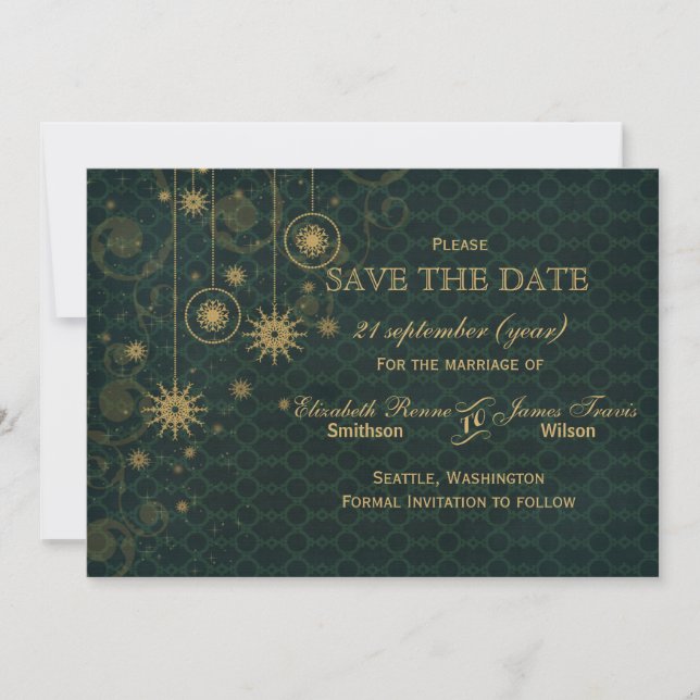 Save The Date or vert Snowflakes Hiver enregistrer la date (Devant)